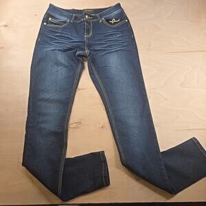 Rocawear Juniors Size 7 Dark Wash Skinny Gold Grommet Accent Pocket Jeans Charm